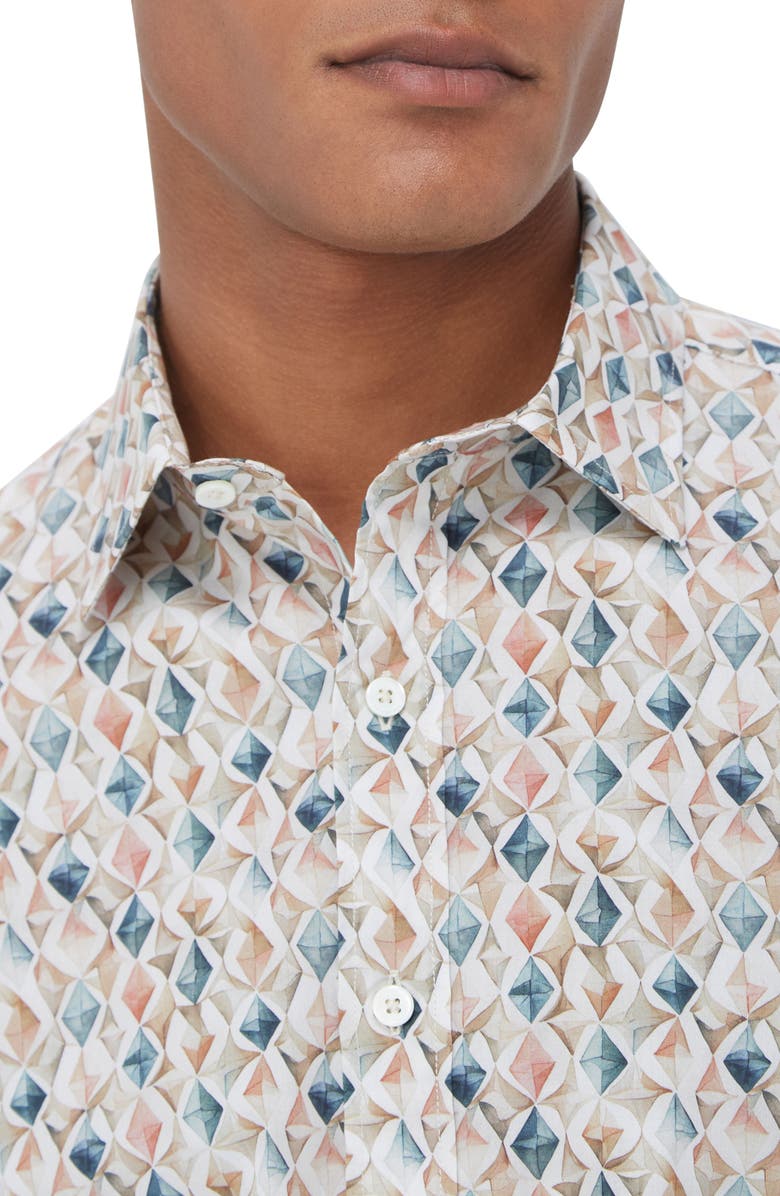Bugatchi Julian Shaped Fit Mosaic Print Stretch Button-Up Shirt, Alternate, color, Desert