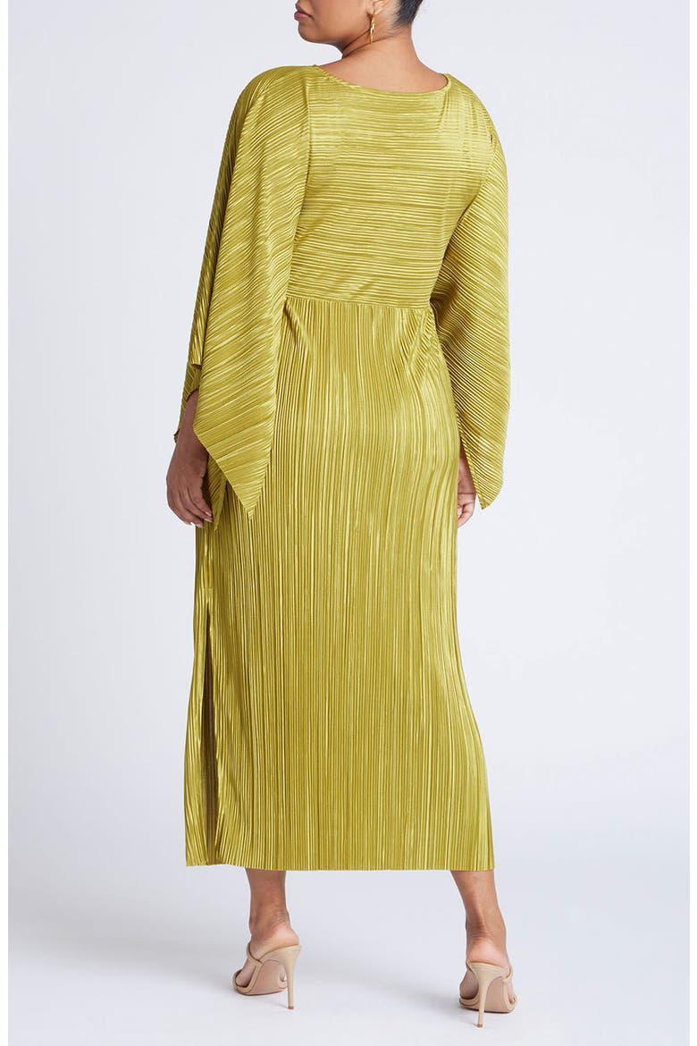 Cape Effect Plisse Dress, Alternate, color, MOSS