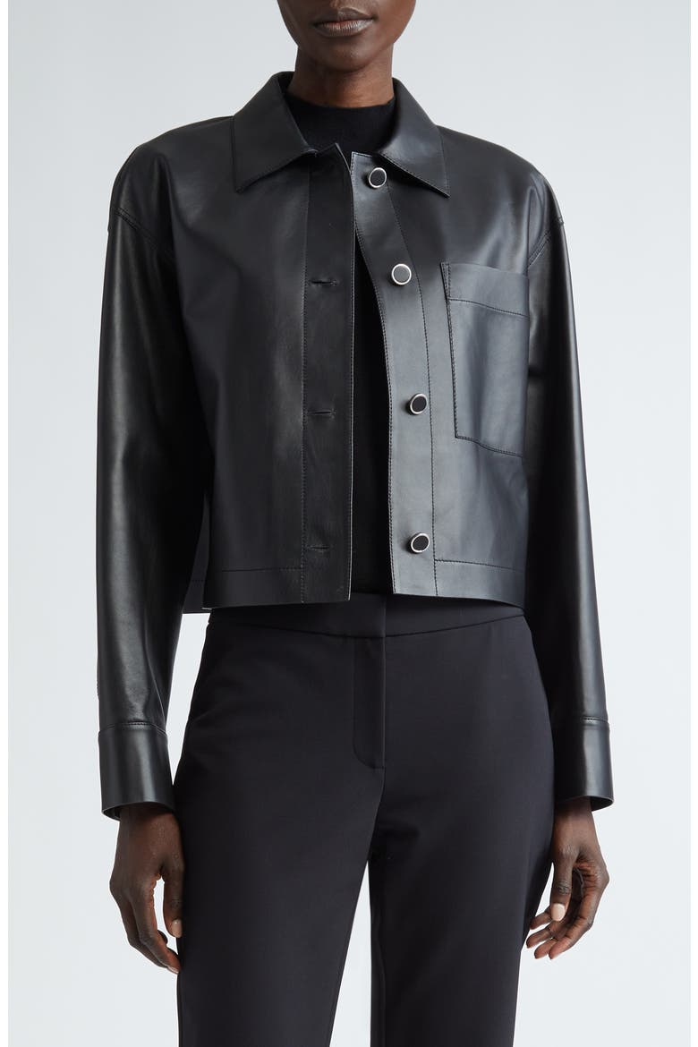 Crop Leather Shirt Jacket, Main, color, BLACK