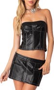 EDIKTED Moss Faux Leather Lace-Up Corset Top