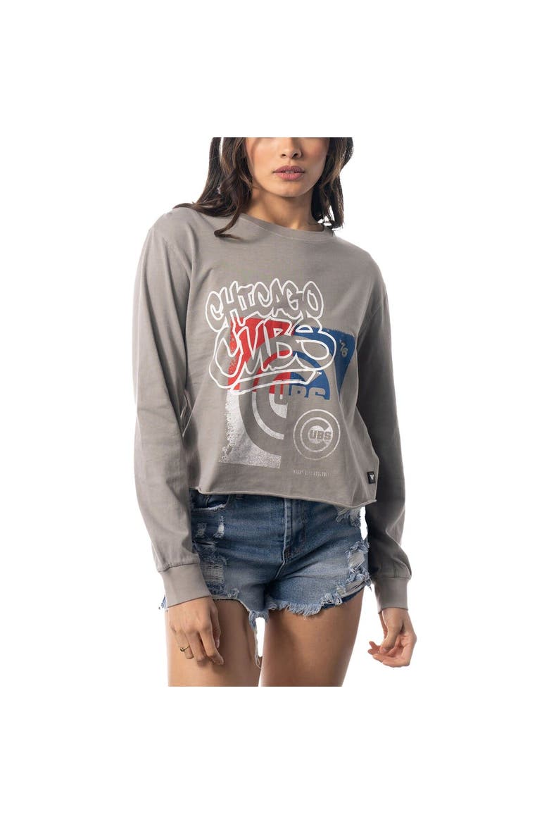 Women's The Wild Collective Gray Chicago Cubs Cropped Long Sleeve T-Shirt, Alternate, color, Gray