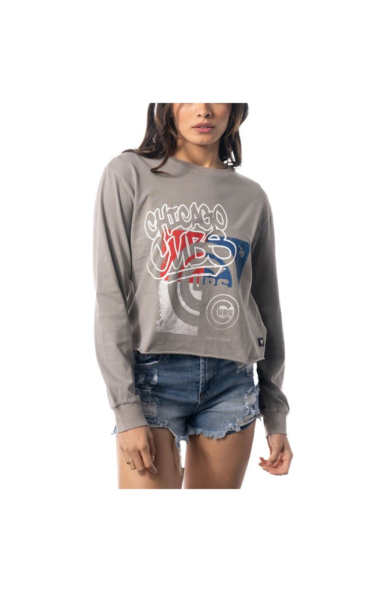THE WILD COLLECTIVE Women's The Wild Collective Gray Chicago Cubs Cropped Long Sleeve T-Shirt, Alternate, color, Gray