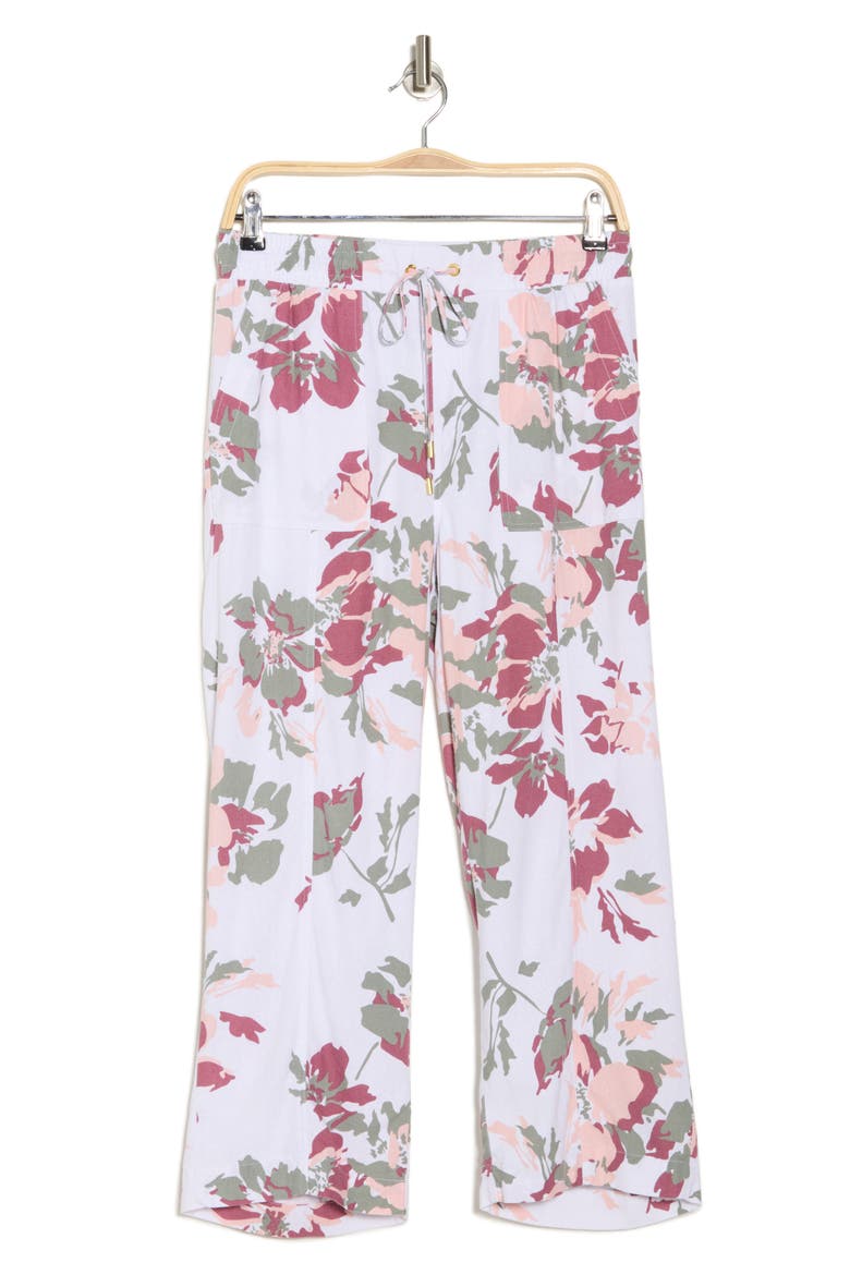 Wide Leg Linen Blend Drawstring Crop Pants, Alternate, color, PEACH BOUQUET