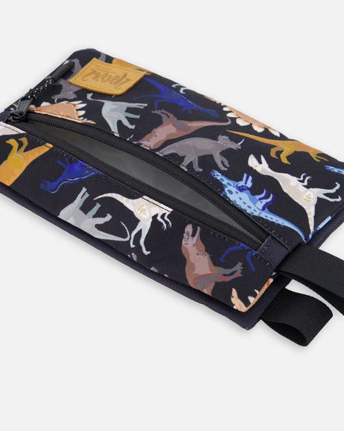 Deux Par Deux Double Pencil Case Dinosaur In Black