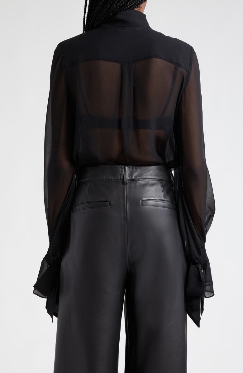 Alice + Olivia Lloyd Tie Neck Sheer Silk Top, Alternate, color,