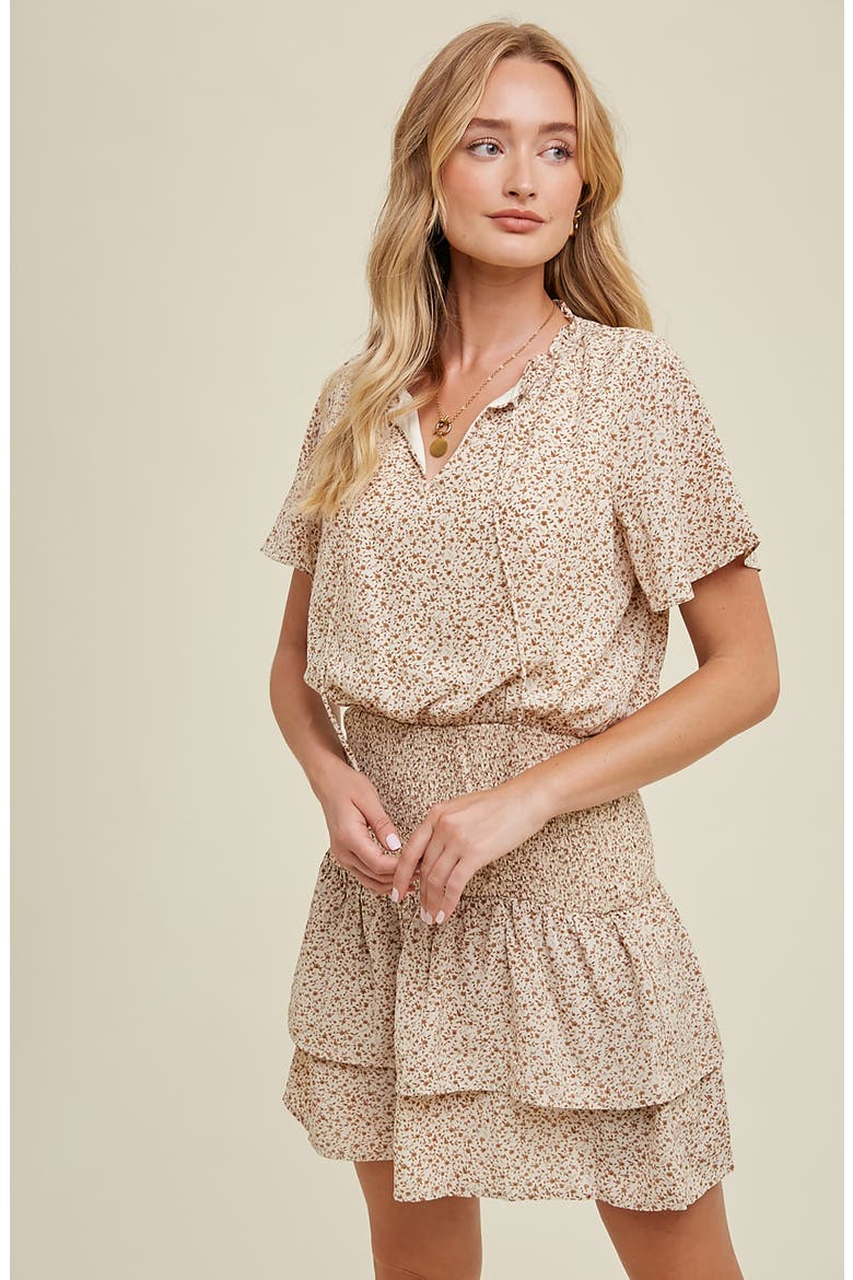 Smocked Tiered Minidress, Alternate, color, CREAM