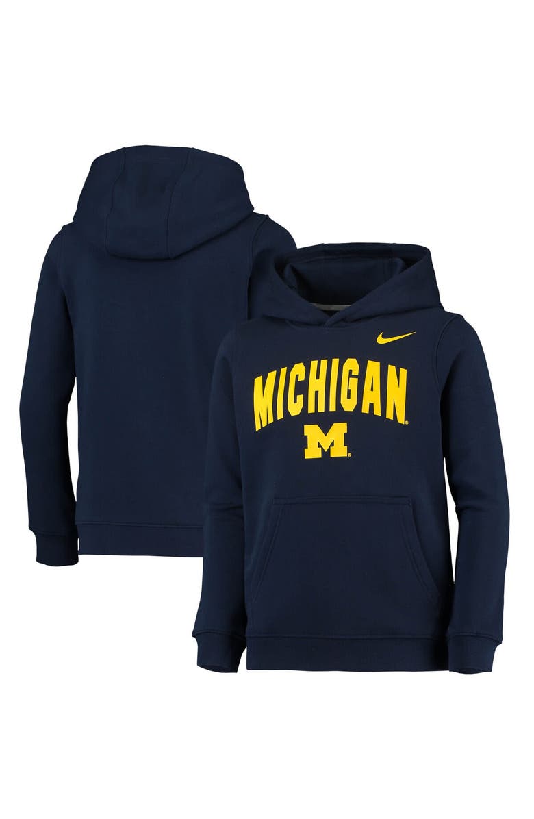 Nike Youth Nike Navy Michigan Wolverines Club Fleece Pullover Hoodie, Main, color, 