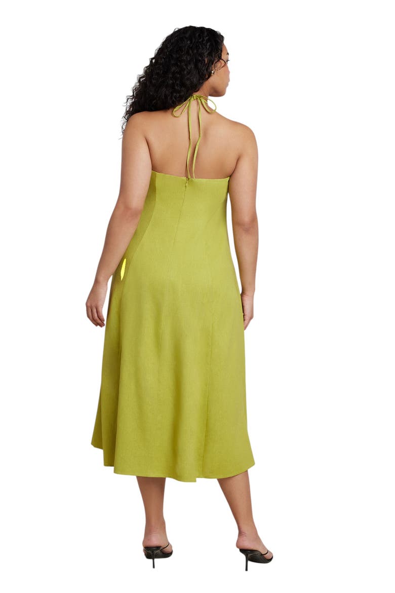 Bead Detail Linen Halter Midi Dress, Alternate, color, LENTIL SPROUT