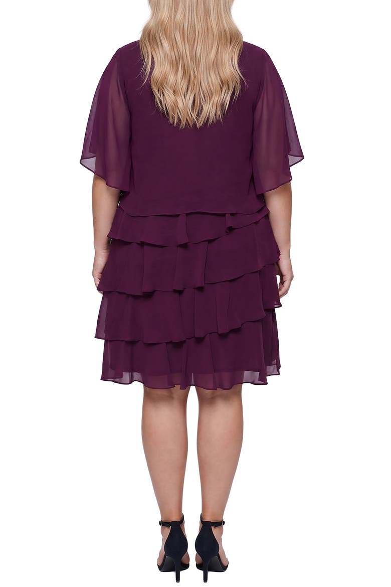 Tiered Ruffle Chiffon Dress with Jacket, Alternate, color, ITALIAN PLUM