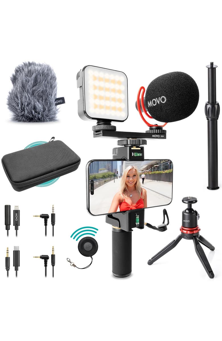 MOVO iVlogger-PRO Vlogging Kit for iPhone/Android Smartphones with Mic, Light, Tripod, and More, Main, color, Black