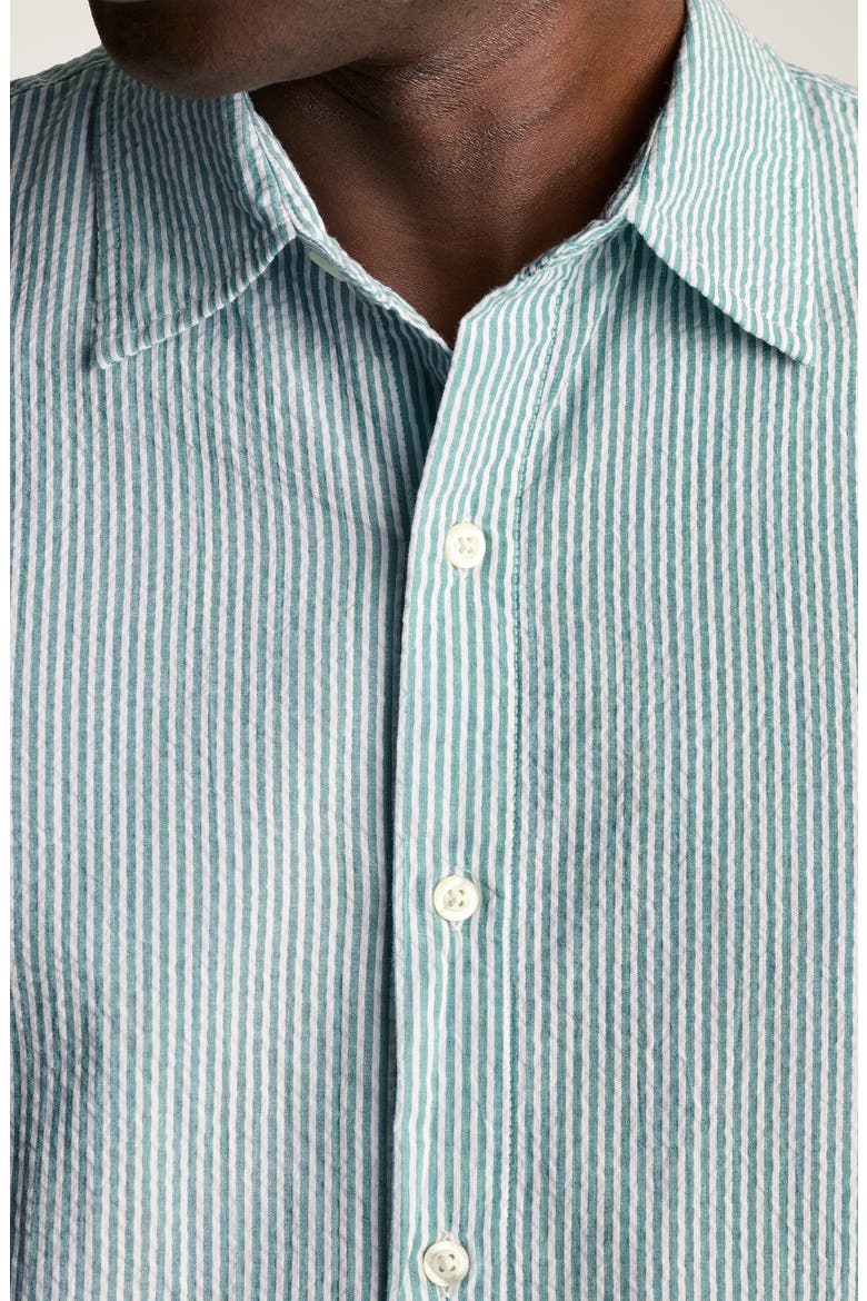 Riviera Slim Fit Dot Short Sleeve Button-Up Shirt, Alternate, color, CHELSEA STRIPE GREEN