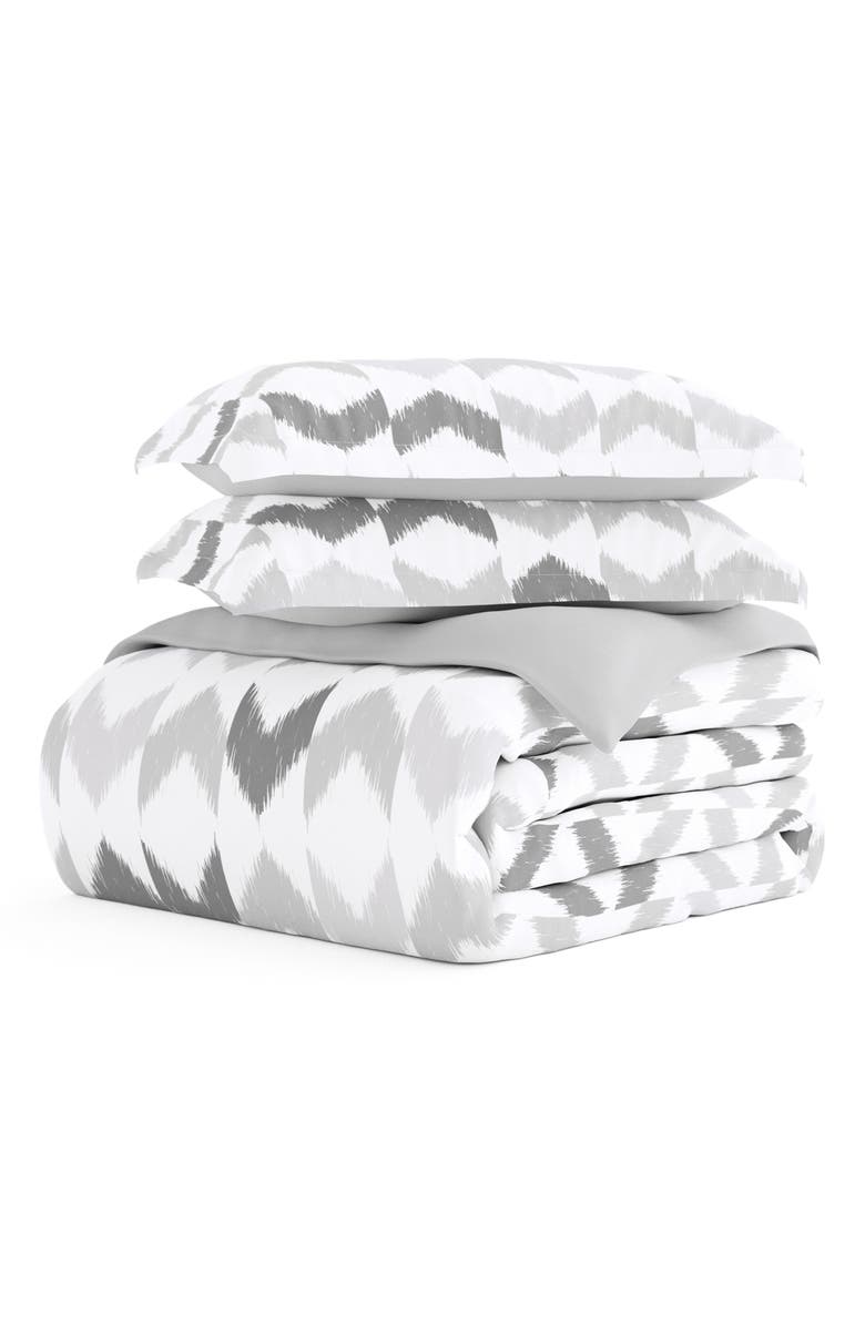 HOMESPUN Premium Ultra Soft Chevron Sleep Pattern 3-Piece Reversible Duvet, Main, color, Light Gray