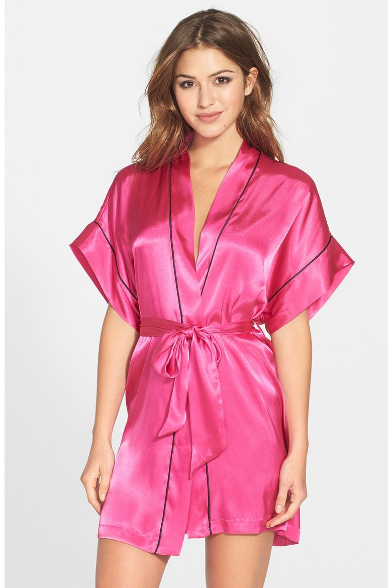 'Je T'aime' Satin Kimono Robe, Alternate, color, HOT PINK