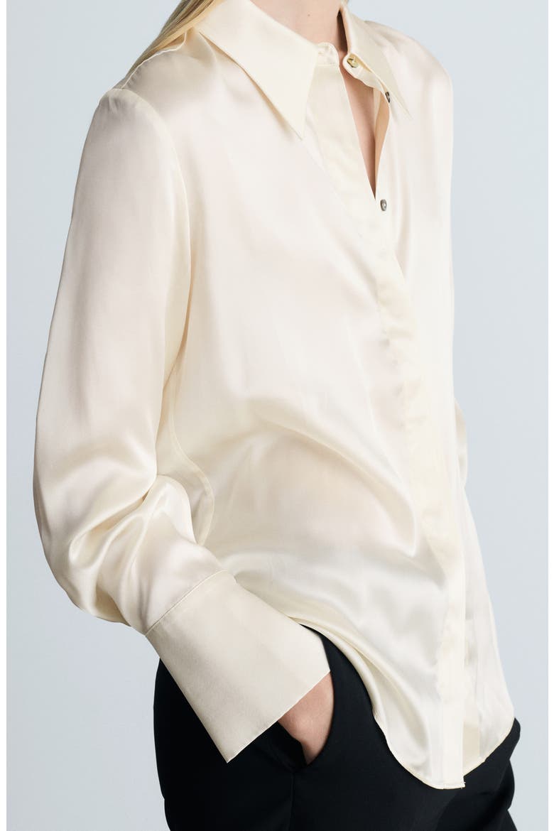 Satin Silk Button-Up Shirt, Alternate, color, OFF WHITE