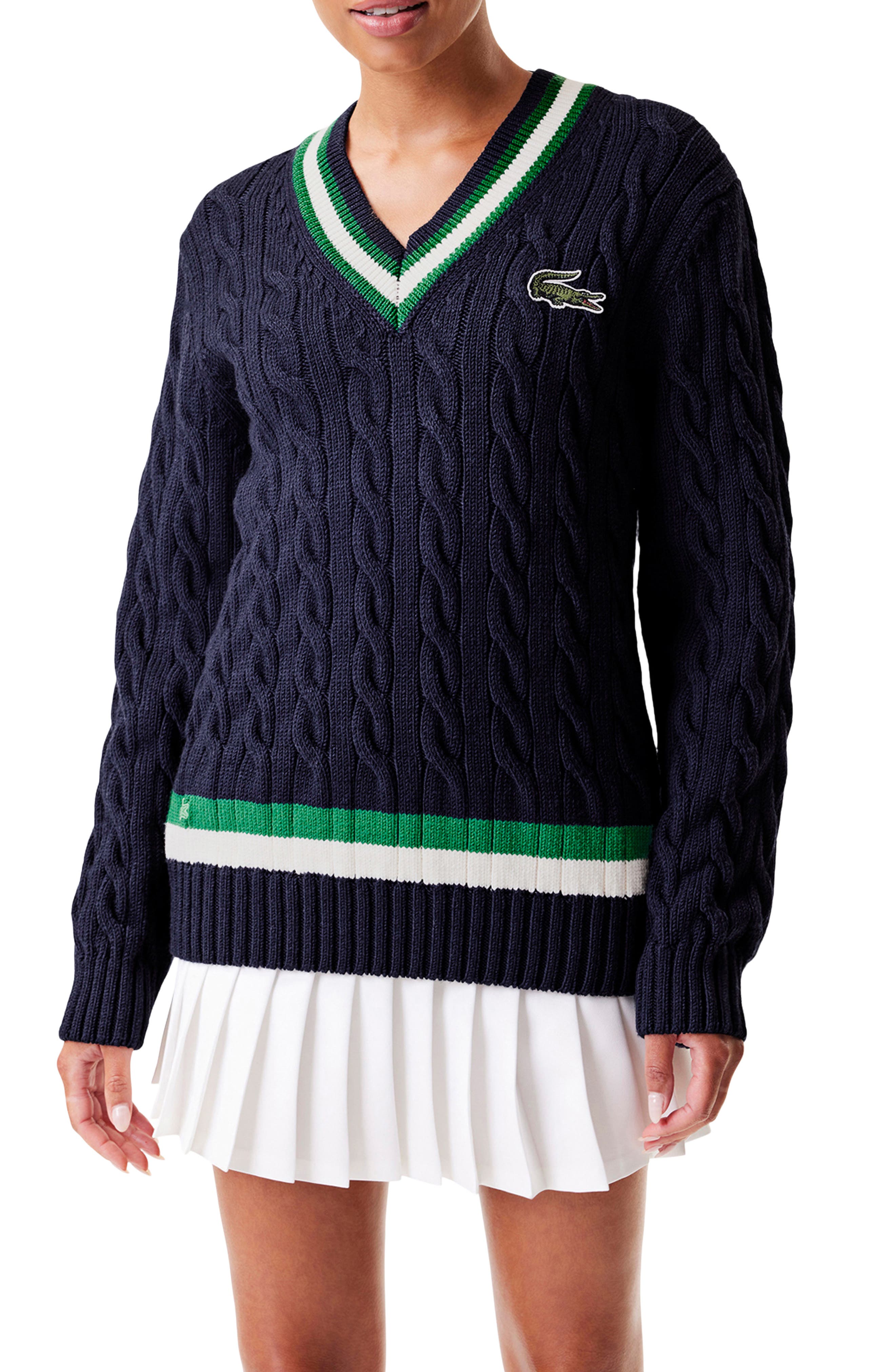 Lacoste Cable Knit Wool Blend Tennis Sweater