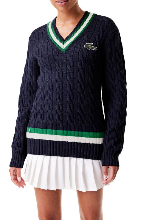 Cable Knit Wool Blend Tennis Sweater