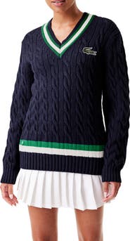 Lacoste Cable Knit Wool Blend Tennis Sweater