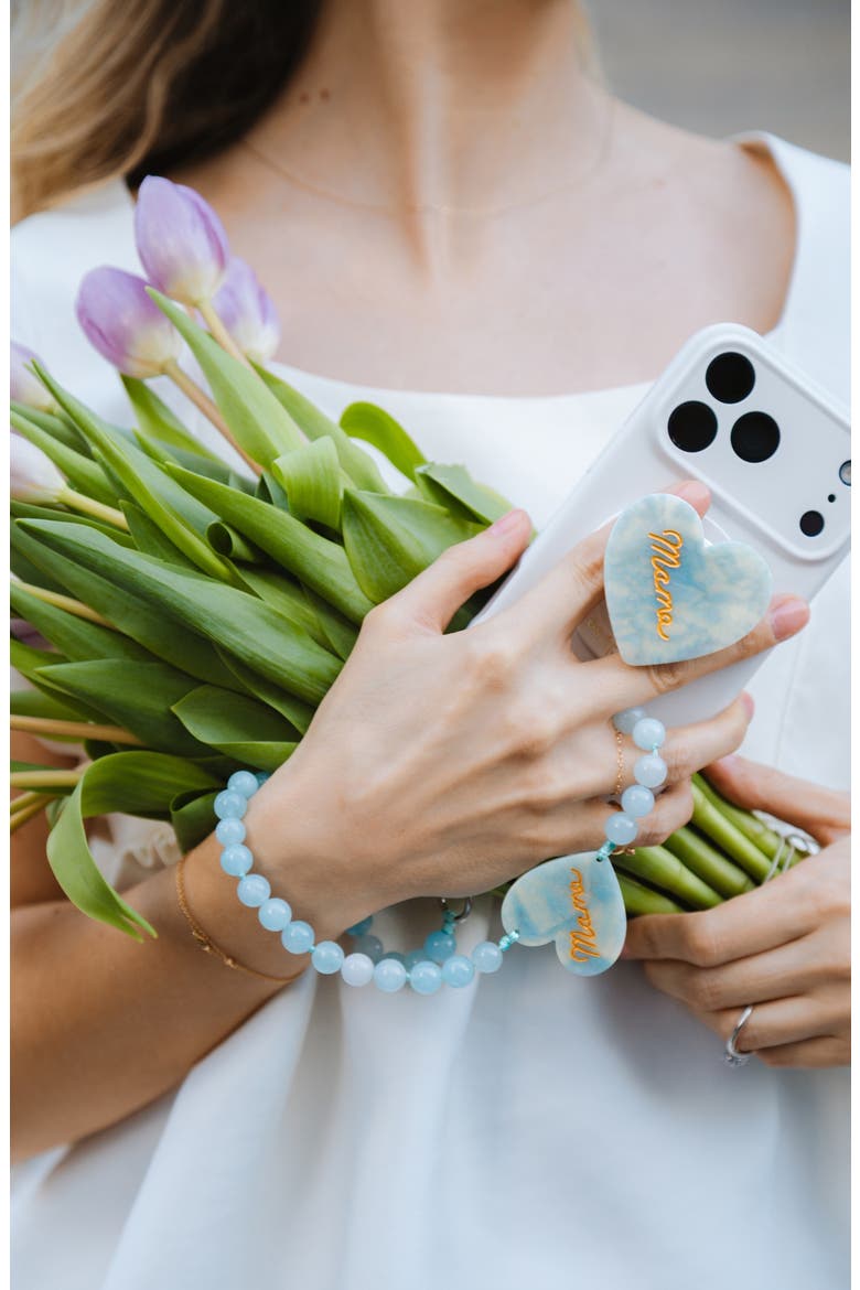 Mama Heart Beaded Phone Wrist Strap, Alternate, color, BABY BLUE