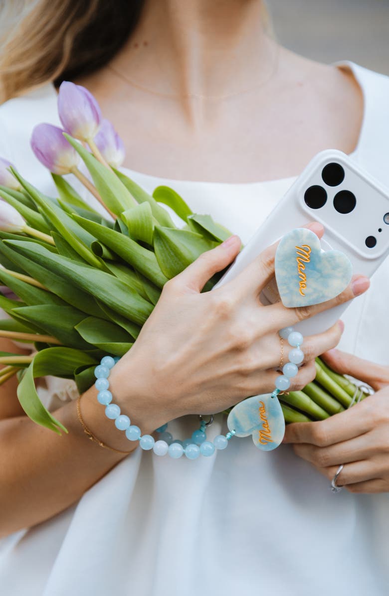 Solar Eclipse Mama Heart Beaded Phone Wrist Strap, Alternate, color, Baby Blue