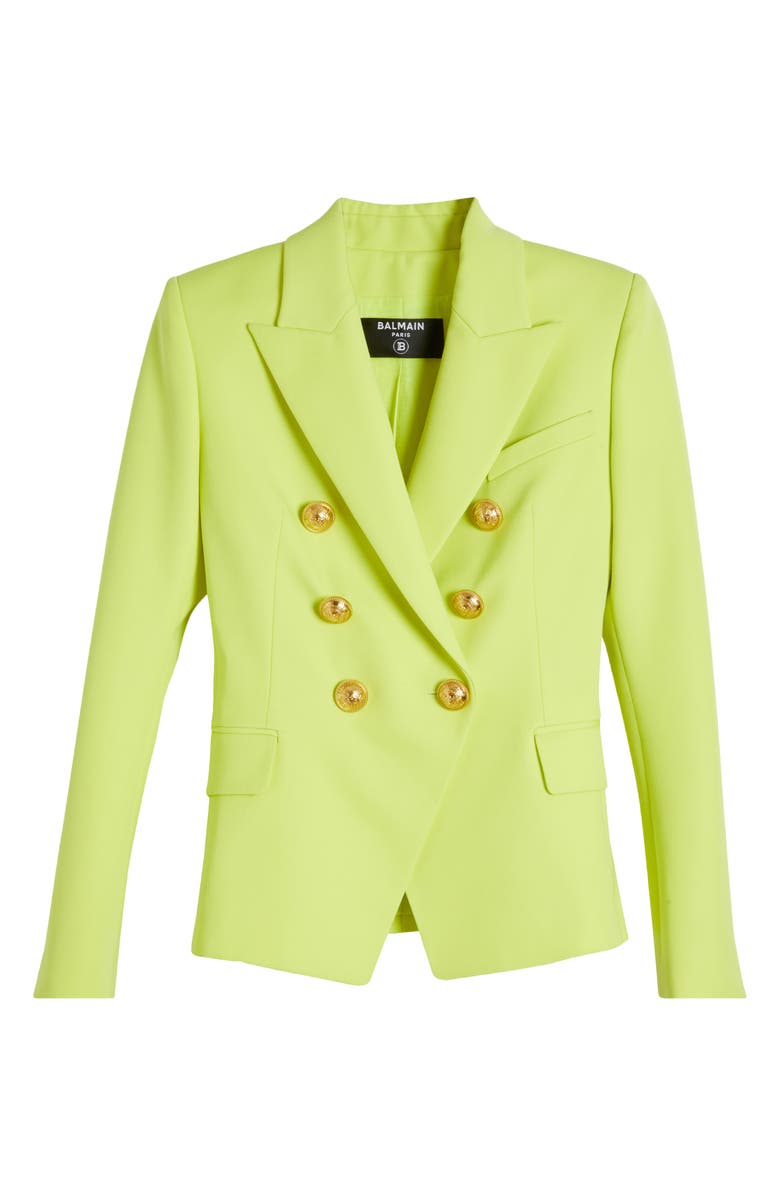 Balmain Double Breasted Grain de Poudre Wool Jacket, Alternate, color, 