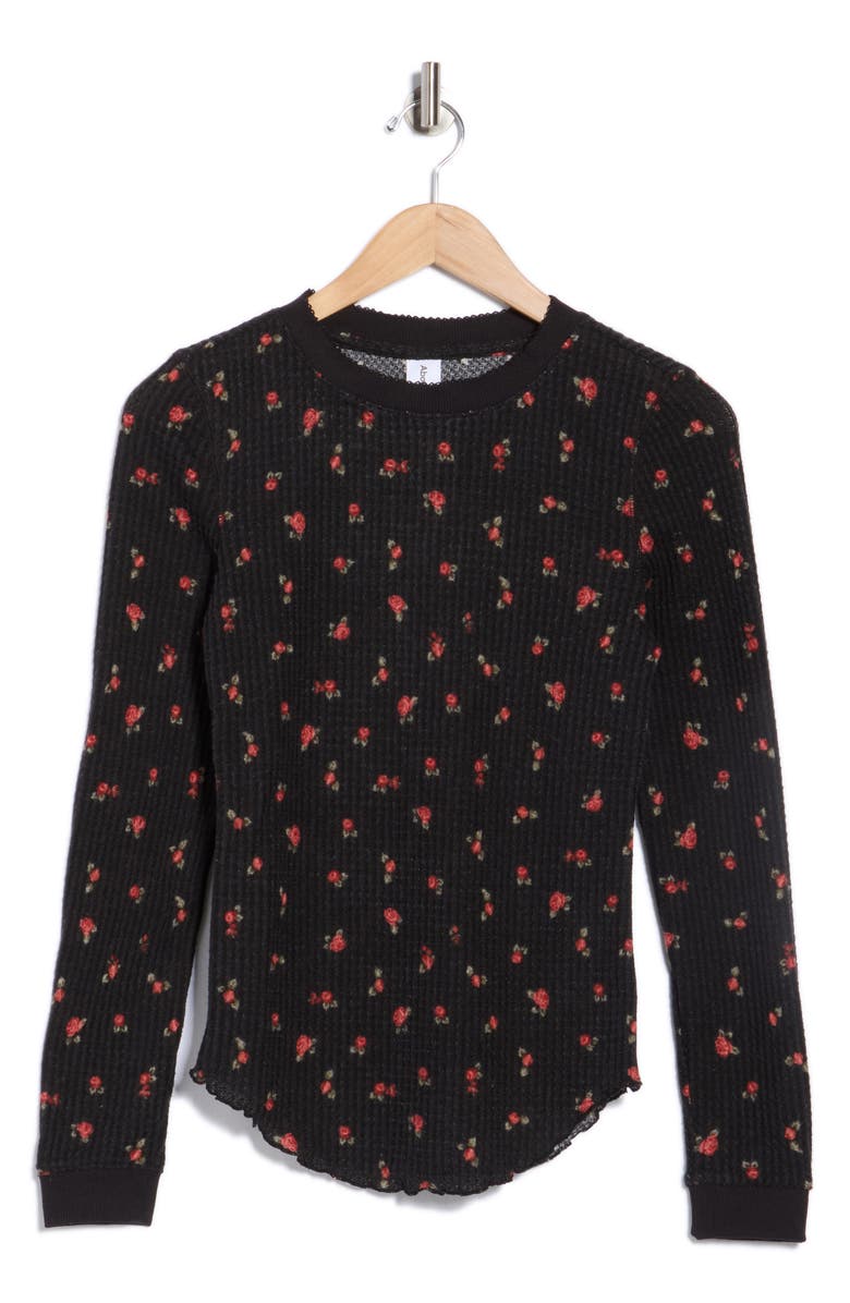 Abound Long Sleeve Waffle Knit Top, Alternate, color, Black- Red Mora Rosette