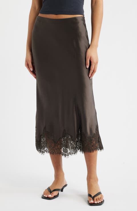 Carolina Lace Trim Silk Midi Skirt