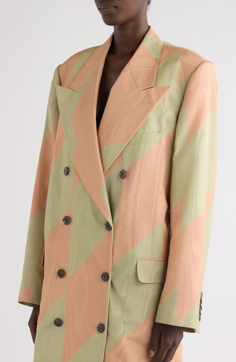 Dries Van Noten Barrysta Broken Stripe Double Breasted Moire Overcoat, Alternate, color, Pistache