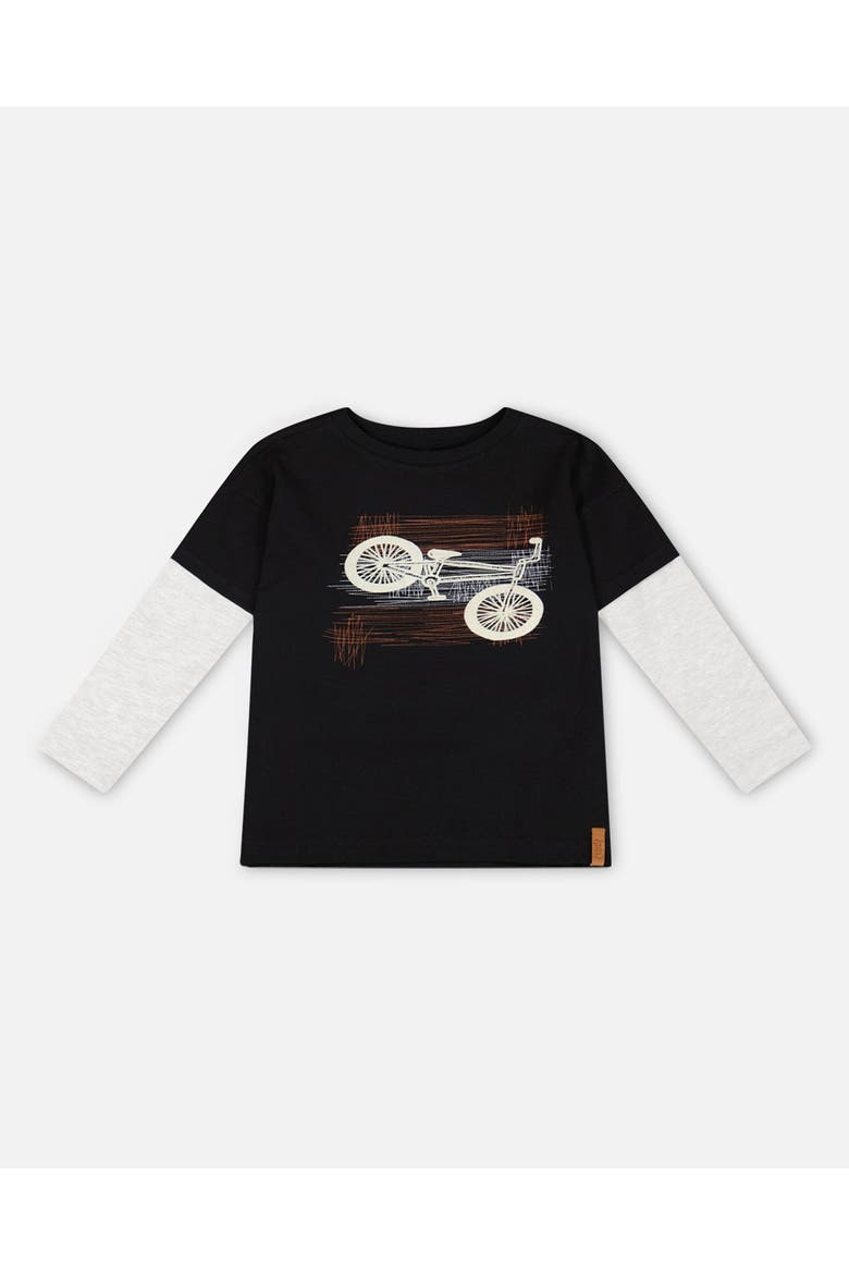 Boy's Layered Long Sleeve T-Shirt Black, Main, color, Light Grey Mix