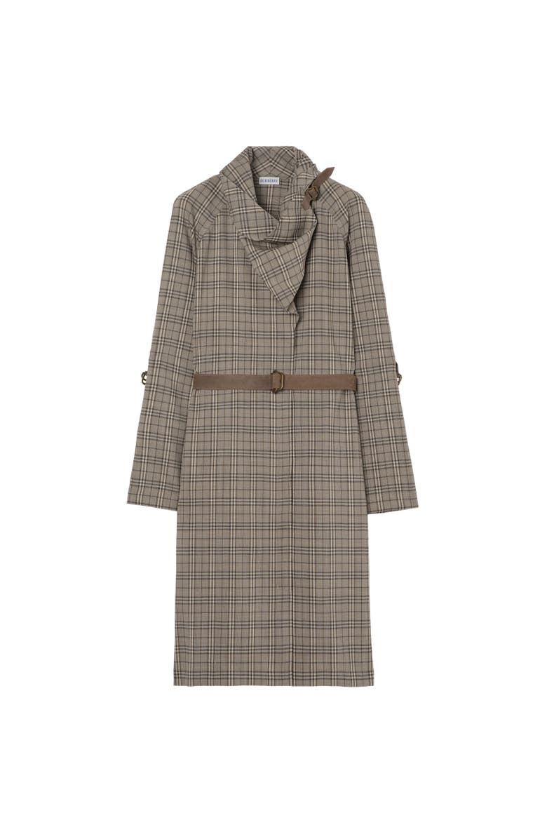 Burberry Scarf Collar Check Wool Dress, Alternate, color, Linen Beige/Mole Grey