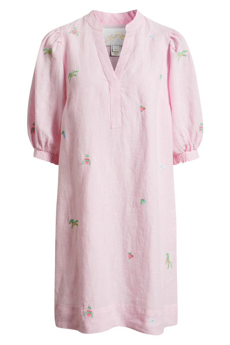 Mialeigh Embroidered Linen Shift Dress, Alternate, color, PINK DERBY DITSY