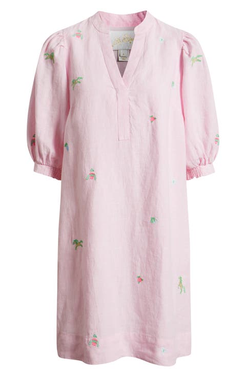 Mialeigh Embroidered Linen Shift Dress