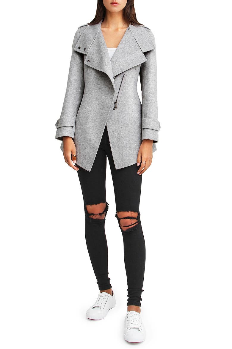 Bad Girl Wool Blend Moto Coat, Alternate, color, GREY MARL