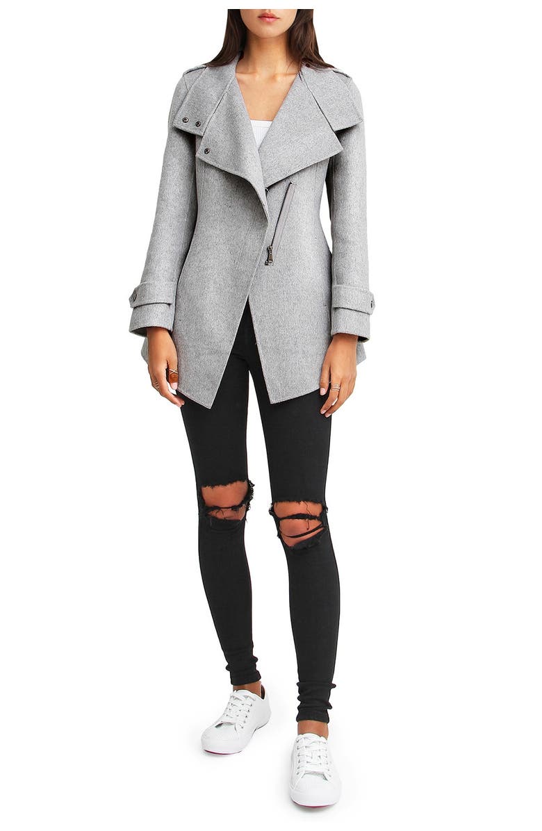 Belle & Bloom Bad Girl Wool Blend Moto Coat, Alternate, color, Grey Marl