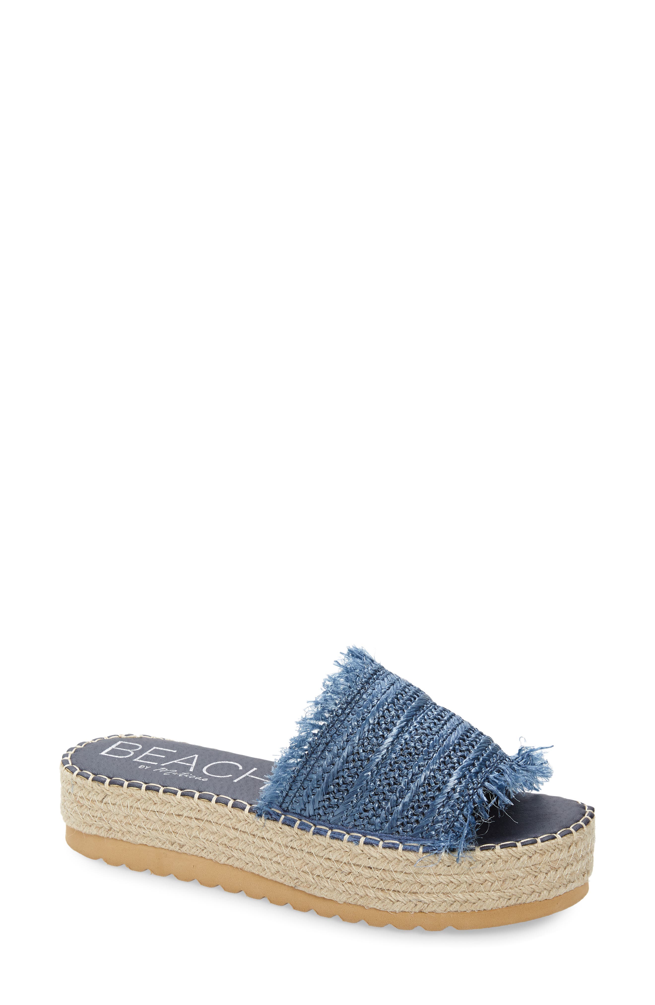 Coconuts by Matisse Seashell Platform Slide Sandal, Main, color, BLUE FABRIC