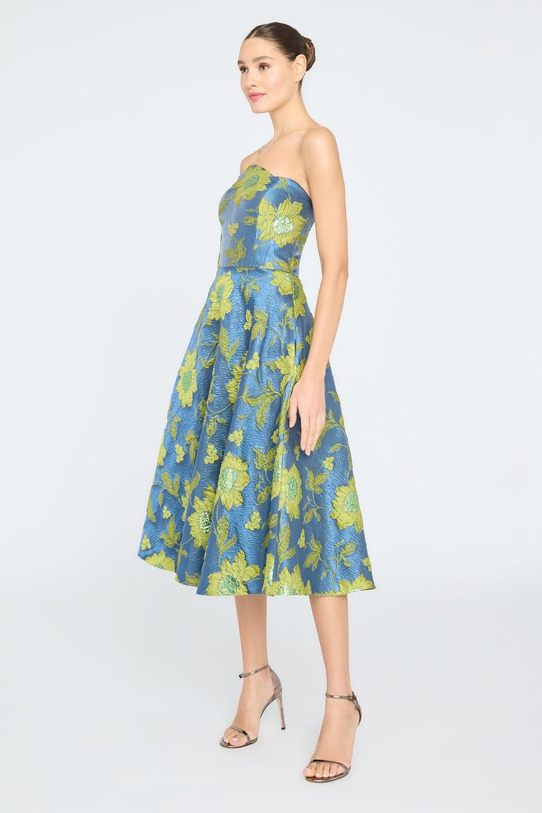 Dara Scallop Strapless Dress, Alternate, color, Blue Ashes/Citronelle