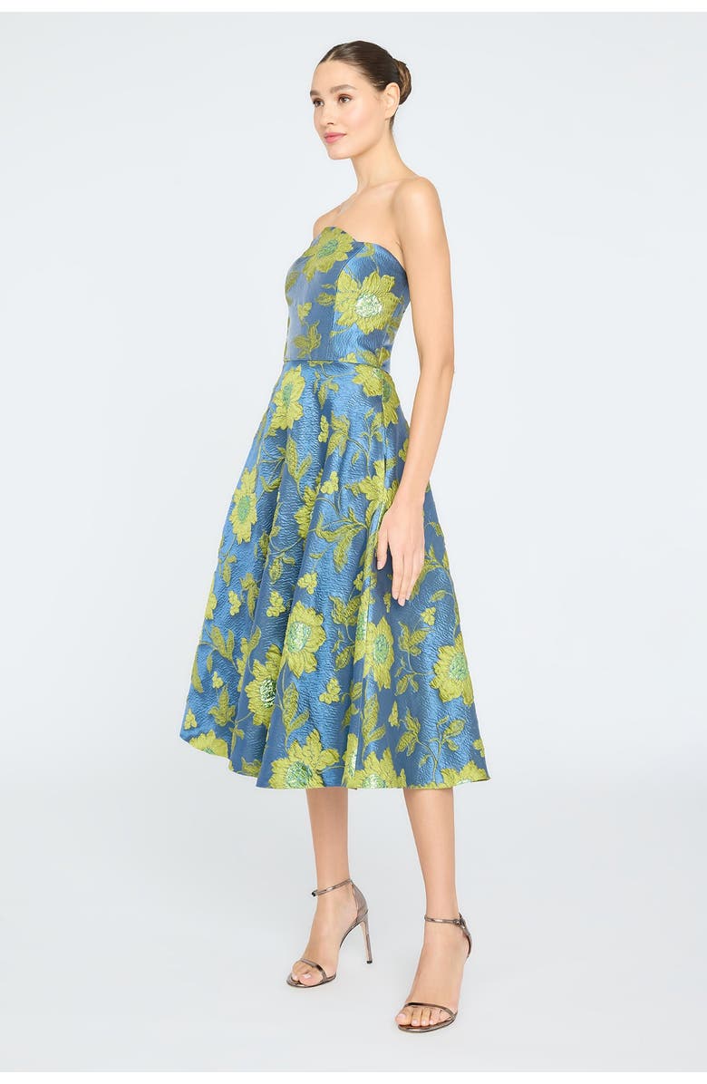 Theia Dara Scallop Strapless Dress, Alternate, color, Blue Ashes/Citronelle