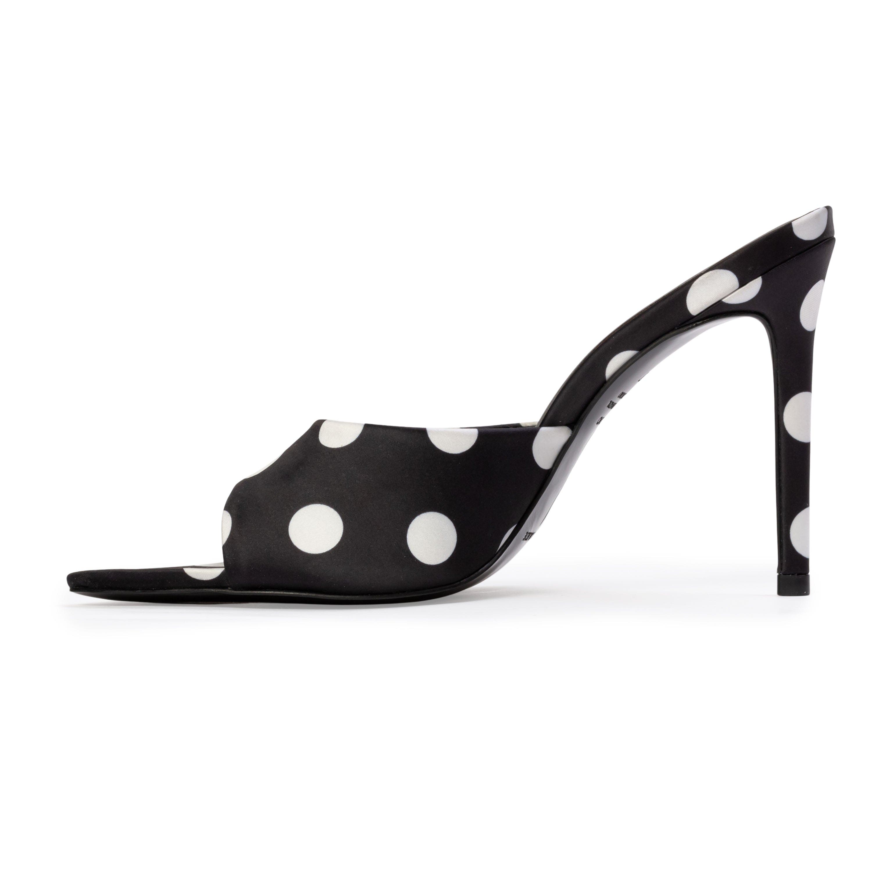 BLACK SUEDE STUDIO Bella 100 Mule, Alternate, color, Black Polka Dot Satin