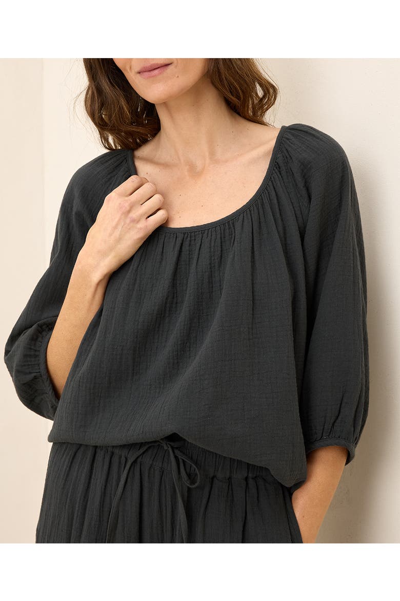 Organic Cotton Coastal Double Gauze Scoop Neck Top, Alternate, color, Black