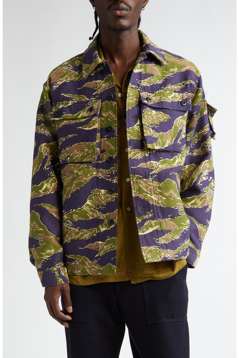BEAMS Tiger Stripe Jacquard Military Shirt Jacket (Men) | Nordstrom