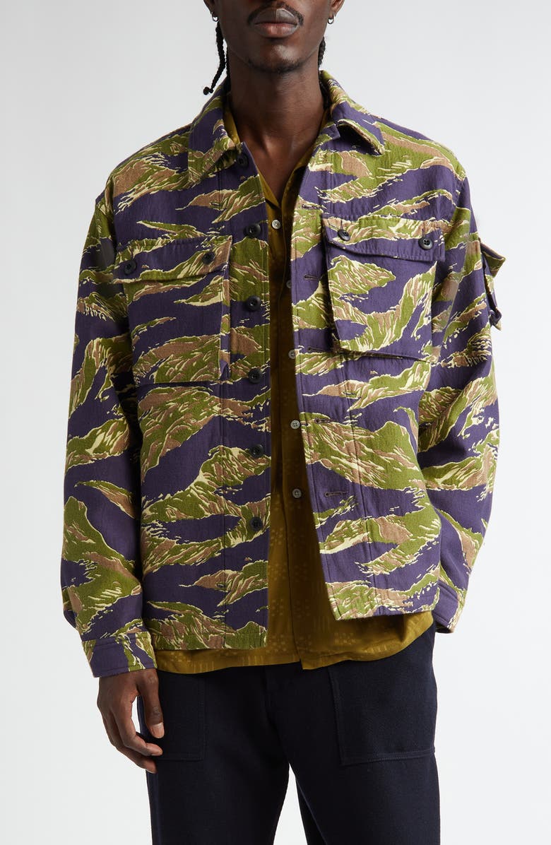 BEAMS Tiger Stripe Jacquard Military Shirt Jacket, Main, color, Tiger Stripe 90