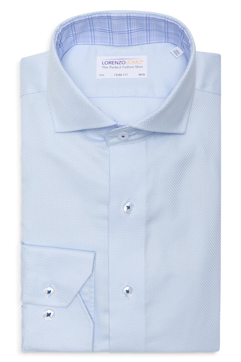 Trim Fit Textured Solid Cotton Dress Shirt, Alternate, color, ARCTIC BLUE