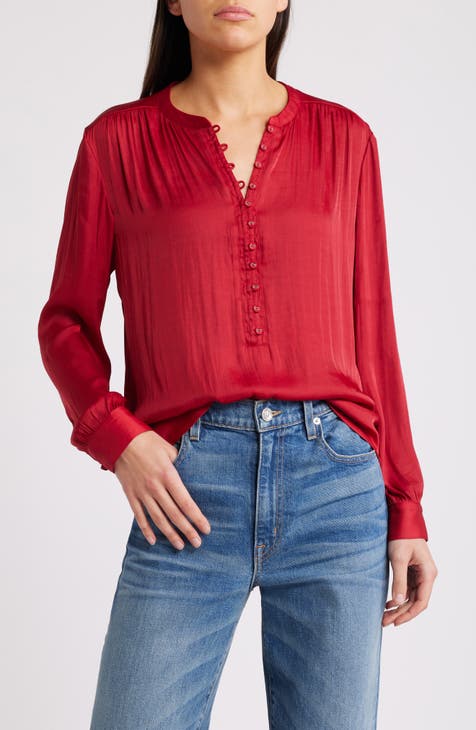 Self Portrait Blue Red Sheer buy Long Sleeve Wrap V-Neck Blouse 2