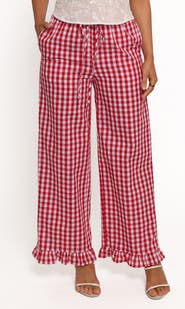 Petal & Pup Marina Gingham Ruffle Hem Cotton Pants