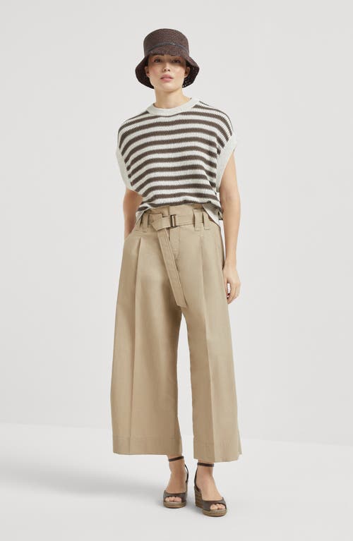 Brunello Cucinelli Pleated Cotton Wide-leg Crop Trousers With Belt In Neutral