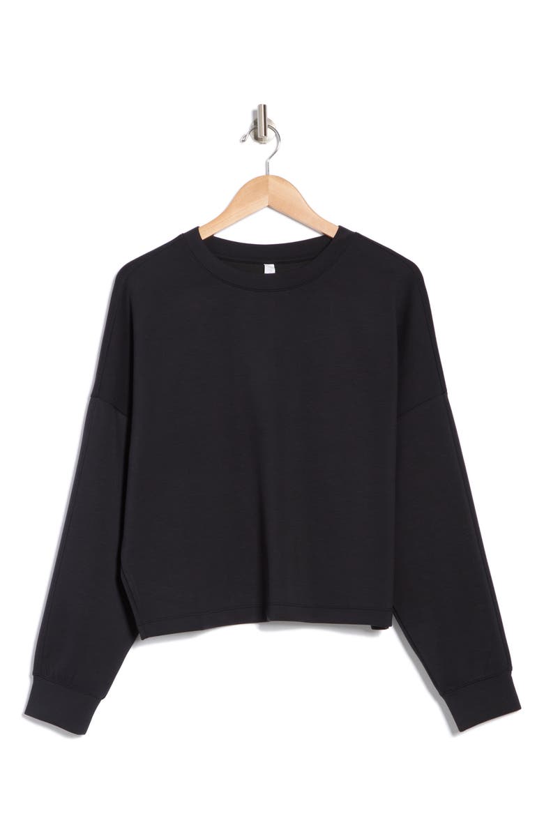 Z by Zella Whisper Knit Easy Crew Sweatshirt, Alternate, color, Black