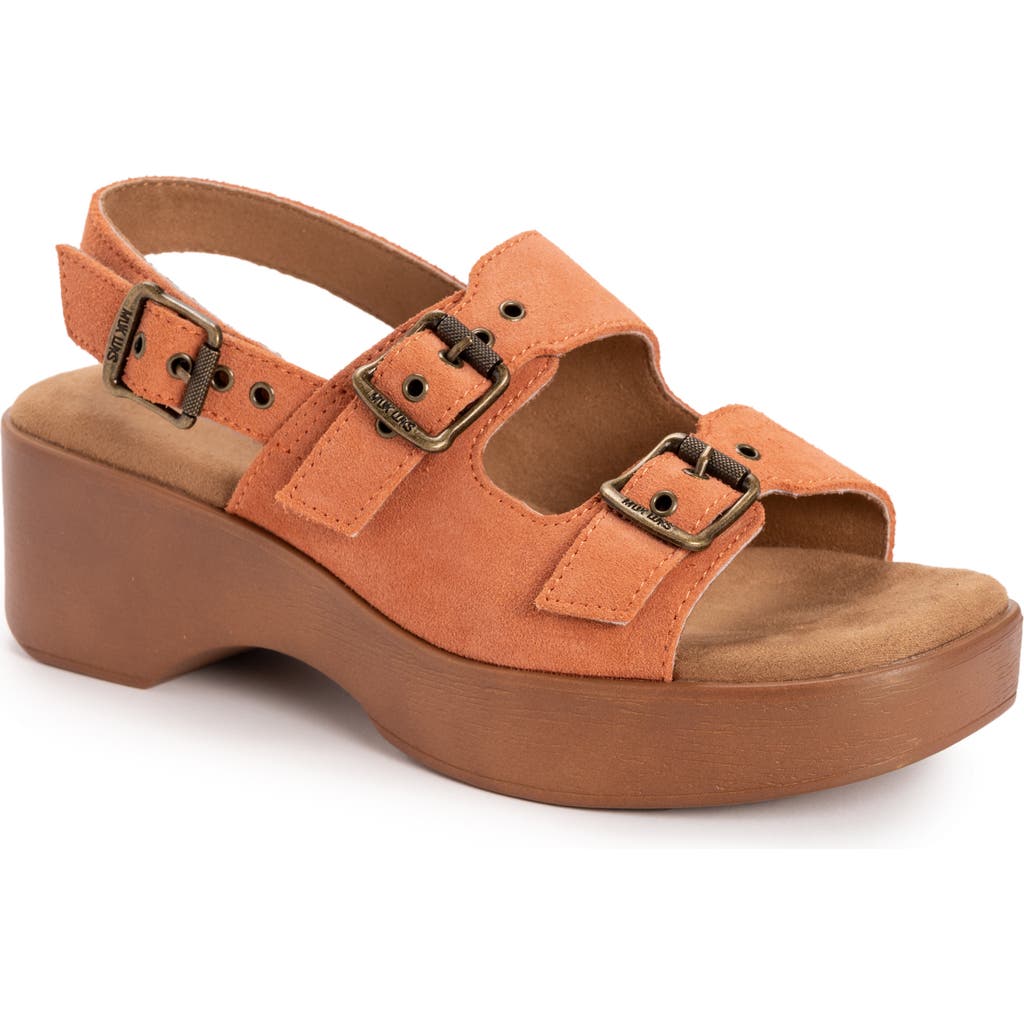 Muk Luks Calliope Wedge Sandal In Coral Suede