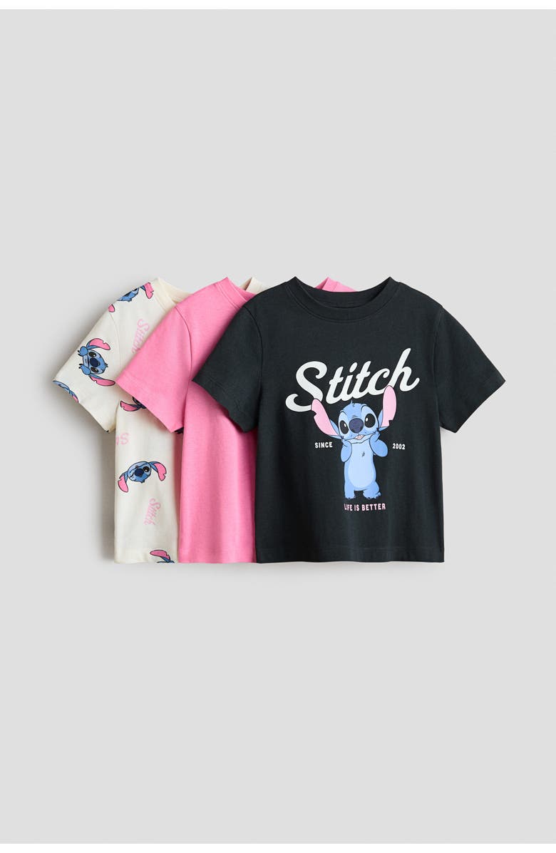 H&M 3-pack printed jersey tops, Main, color, Dark Gray/Lilo & Stitch