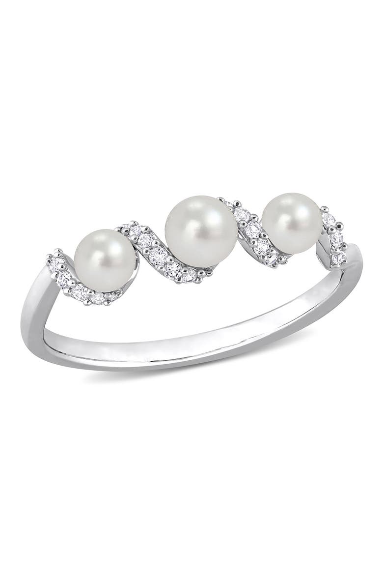 Sterling Silver 3.5-4mm Cultured Freshwater Pearl White Sapphire Ring, Main, color, WHITE