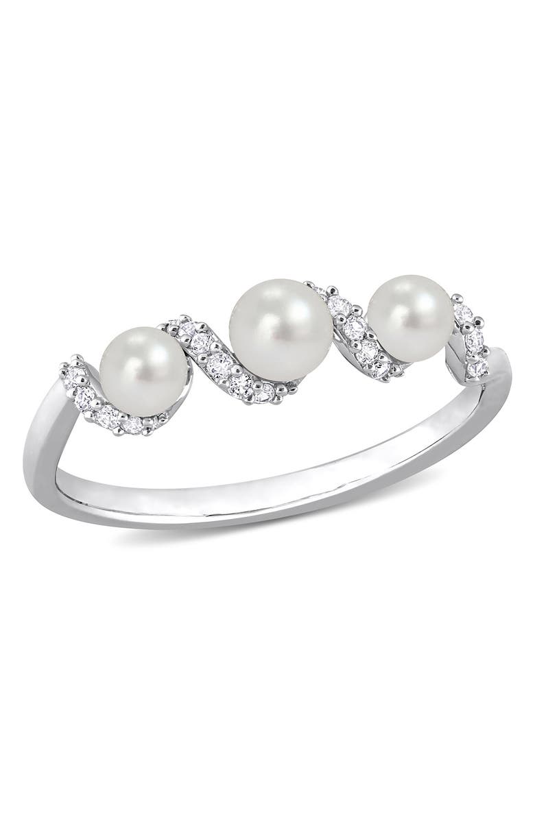 DELMAR Sterling Silver 3.5-4mm Cultured Freshwater Pearl White Sapphire Ring, Main, color, White