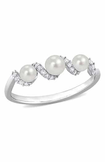 DELMAR Sterling Silver 3.5-4mm Cultured Freshwater Pearl White Sapphire Ring